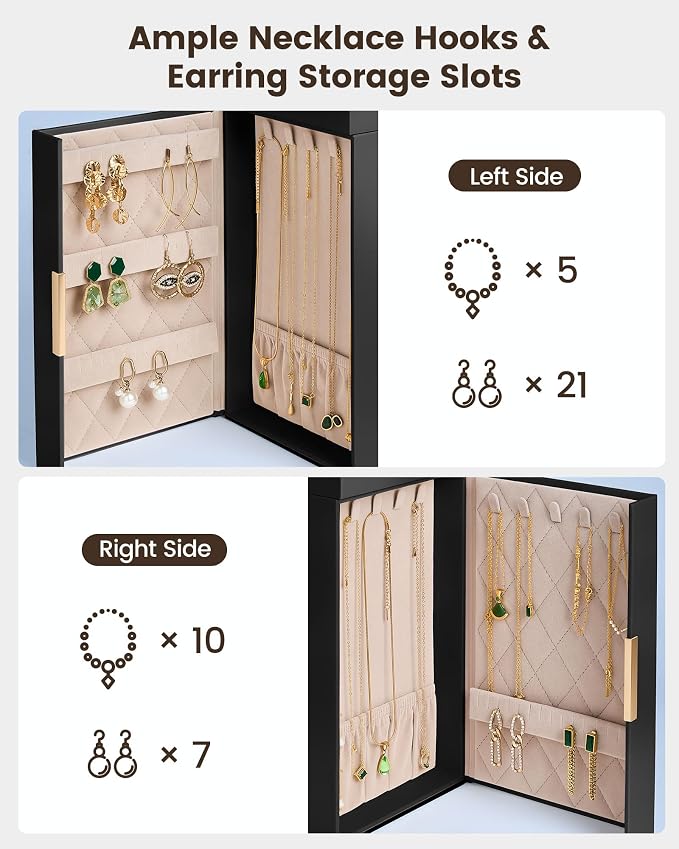 Lolalet Large Jewelry Box Organizer for Women, 6-Layer Jewelry Organizers and Storage Case with Mirror & 5 Drawers, Lockable Watch Ring Earring Bracelet Necklace Holder Girls Gift -6Layer, Black