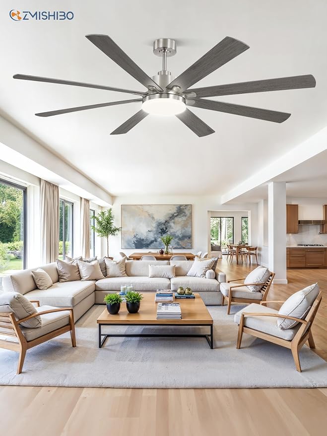 72 Inch Ceiling Fan with Light, Brushed Nickel Modern Ceiling Fan with large LED Panel, Quiet Reversible DC Motor, 6-Speeds, 3CCT, Indoor/Outdoor Ceiling Fans for Living Room, Garage, Bedroom
