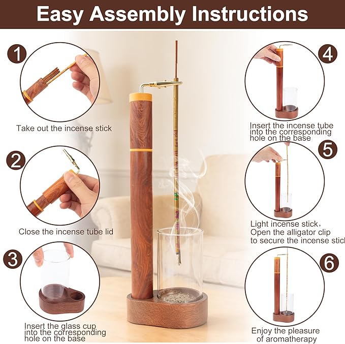 Wood Incense Holder for Sticks with Glass Ash Catcher-Airtight StorageTube,Portable Incense Burner for Yoga Meditation Travel Home Gift