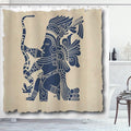 Ambesonne Tribal Shower Curtain, Mayan and Inca Prehistoric Art Motif with Man in Old Paper Print, Cloth Fabric Bathroom Decor Set with Hooks, 69" W x 70" L, Beige Blue Grey
