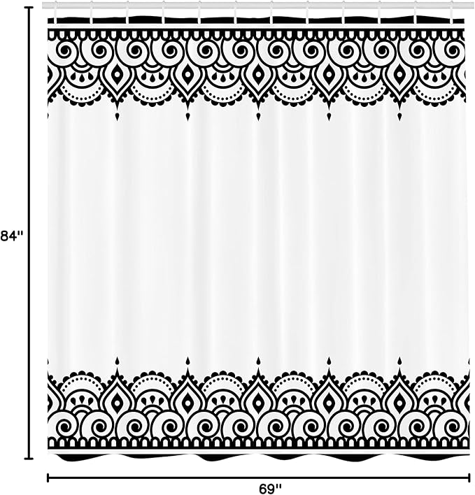 Ambesonne Orient Shower Curtain, Middle Eastern Ornamental Style Floral Damask Moroccan Pattern Illustration, Cloth Fabric Bathroom Decor Set with Hooks, 69" W x 84" L, Charcoal White
