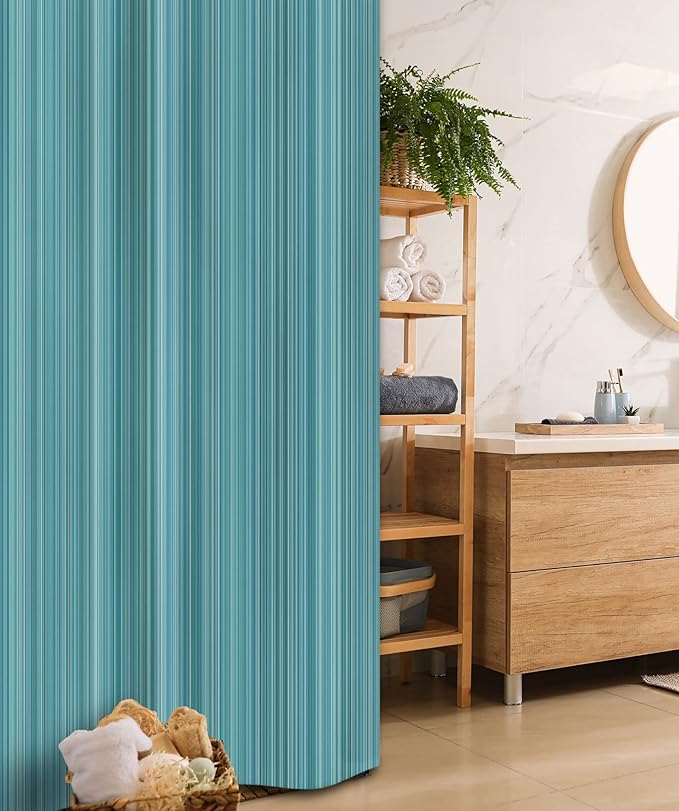 Ambesonne Teal Stall Shower Curtain, Vertical Stripes Lines Dress Patterns Contemporary Design Illustration, Fabric Bathroom Decor Set with Hooks, 36" W x 72" L, Fern Green Blue