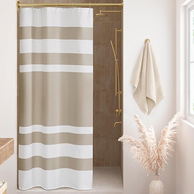 Madison Park Shower Curtain Spa Waffle Weave Stall Shower Curtain for Bathroom 3M Scotchgard Moisture Management, Spa Quality Modern Shower Curtains for Bathroom, Stall 36x72'' Taupe