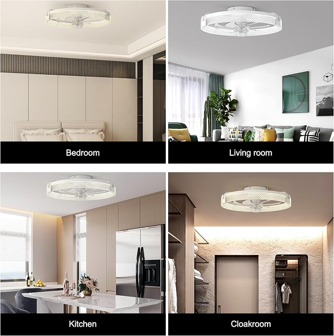 Garwarm 19.7" Ceiling Fans with Lights,Small Ceiling Fan with Lights and Remote, LED Dimmable 3000K–6000K LED Fandelier Flush Mount, DC Motor, for Bedroom, Kitchen, Office