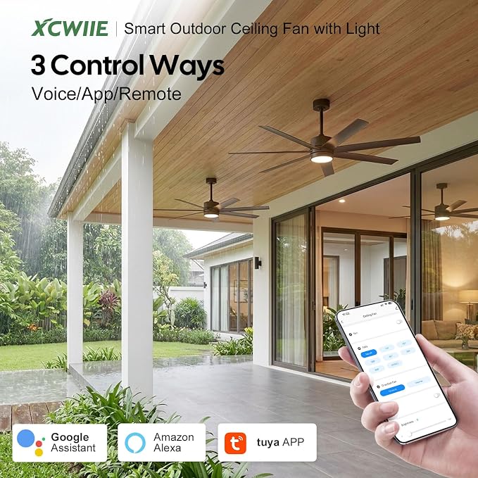 56 Inch Waterproof Outdoor Ceiling Fan with Light, All-Weather Wet Rated Outdoor Fans for Patios, 7 UV-Proof Blades, Smart Alexa/App/Remote Control, High CFM Quiet DC Motor for Exterior Gazebo Porch