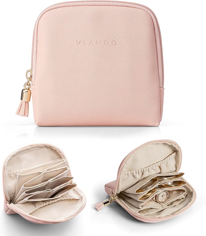 VLANDO Small Travel Jewelry Organizer,Jewelry Pouch Bags,Velvet Jewelry Storage Bag for Bracelet Rings Earring,Portable Jewelry Travel Case for Traveler-Pink