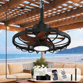 Depuley Gazebo Fans Outdoor Hanging: 20 Inch Black and Walnut Plug In Caged Outdoor Fan with Light and APP Remote Control - Waterproof Ceiling Fan for Patio Porch Pergola Reversible DC Motor