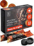 Charcoal Discs to Burn Incense - 30 pcs Charcoal for Incense Burning - 33 mm Most Quick Light Coals Tablets by M. ROSENFELD - 33 mm Resin Burner Rolls – Pack of 30 Instant Fire Coal Tablets