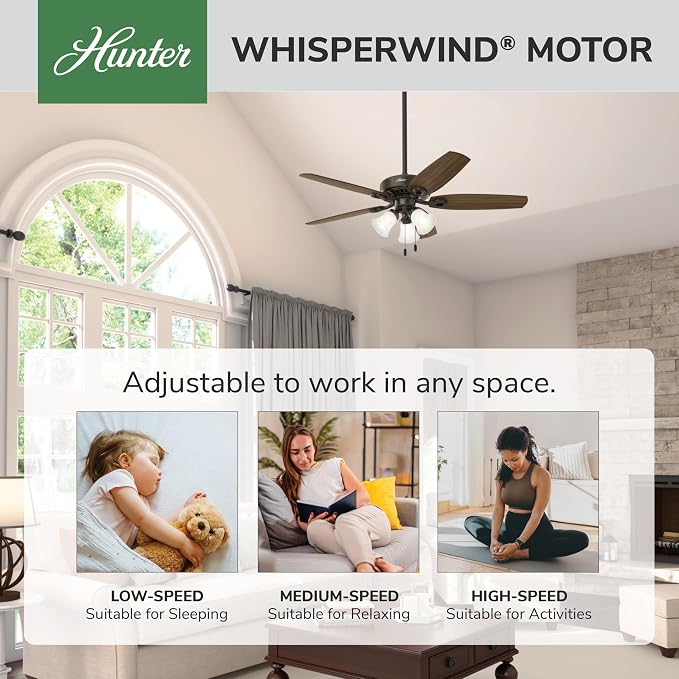 Hunter Builder Plus, Indoor, Ceiling Fan, Pull Chain, 52 inch, New Bronze