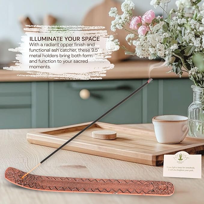 Hosley Antique Copper Aluminium Incense Holders. 9.5-Inch-Long Holder, Rich Antique Copper Finish Adding Rustic Charm to Any Room, Perfect for Home Ambiance and Décor