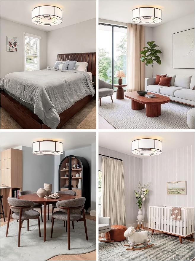 Low Profile Ceiling Fans with Lights, 20" Flush Mount Ceiling Fan with Light, Brown and White Boho Bladeless with 6 Speeds Remote Control for Bedroom, Nursery, Living Room