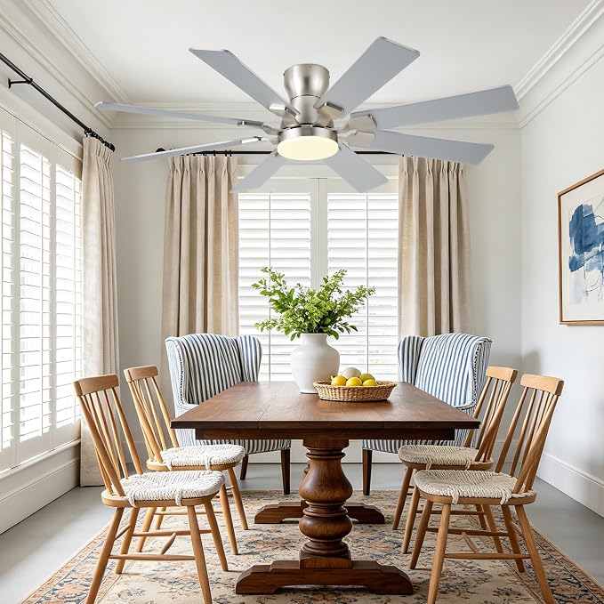 JSAITEE 52Inch Ceiling Fan with Lights Flush Mount Low Profile, Nickel | Ceiling Fans,DC Reversible Motor Noiseless, 3CCT Dimmable, Dual Finish, 6 Speeds Ceiling Fan for Indoor/Outdoor