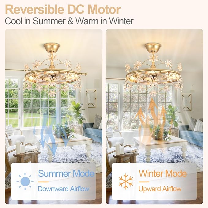 Depuley Bedroom Ceiling Fan with Lights: 20" Gold Chandelier Small Fan with Remote Control - Modern Flower Fandelier for Girl's Bedroom Living Room Kitchen
