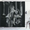 Ambesonne Retro Shower Curtain, Angel Architecture Monuments Sadness Gothic Mysticism Theme Greek Artwork, Cloth Fabric Bathroom Decor Set with Hooks, 69" W x 75" L, Black Grey