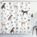 Ambesonne Dog Lover Shower Curtain, Paw Print Bones and Dog Silhouettes American Foxhound Breed Playful Pattern, Cloth Fabric Bathroom Decor Set with Hooks, 69" W x 75" L, Umber Beige Grey