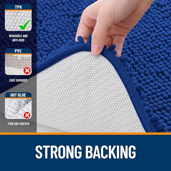 OLANLY Bathroom Rugs 34x21, Extra Soft Absorbent Chenille Bath Rugs, Rubber Backing Quick Dry, Machine Washable Bath Mats for Bathroom Floor, Tub and Shower, Home Decor Accessories, Royal Blue