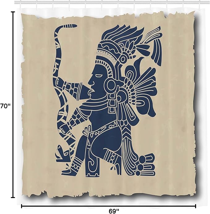 Ambesonne Tribal Shower Curtain, Mayan and Inca Prehistoric Art Motif with Man in Old Paper Print, Cloth Fabric Bathroom Decor Set with Hooks, 69" W x 70" L, Beige Blue Grey