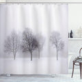 Ambesonne Winter Shower Curtain, Foggy Misty Cold Scenery Leafless Tree Branch in Weather Print, Cloth Fabric Bathroom Decor Set with Hooks, 69" W x 75" L, Grey and White