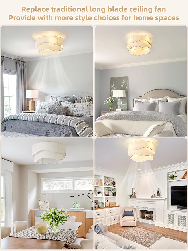Flush Mount Ceiling Fan with Lights, 20" Low Profile Boho Ceiling Fan with Light Remote Control, Caged with 6 Speeds for Bedroom, Nursery, Living Room