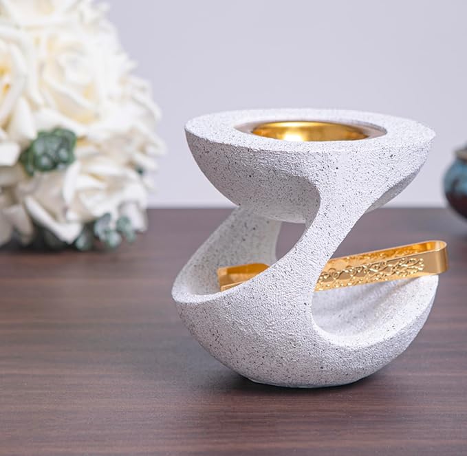 Bakhoor Burner Frankincense Resin Incense Burner for Charcoal with Tong, for Yoga Spa Aromatherapy Meditation, Home Office Decor (White)