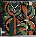 Ambesonne Mid Century Modern Shower Curtain, Abstract Retro Geometric Lines and Shapes with Leaves Art, Cloth Fabric Bathroom Decor Set with Hooks, 69" W x 70" L, Evergreen Cinnamon Beige