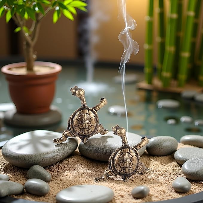 2Pcs Turtle Incense Stick Holder Exquisite Sleep Home Decor Antique Bronze Aid Handcrafted Beautiful Censer Holder Incense Holders Home Fragrance Home Décor Products
