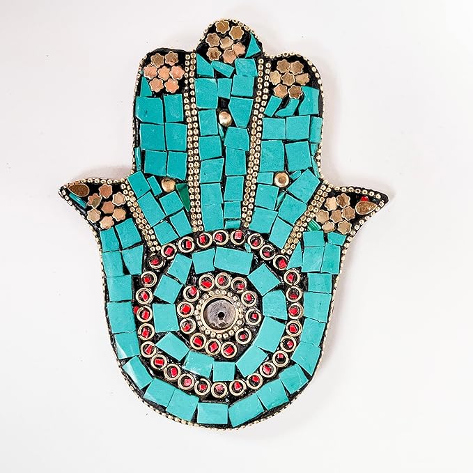 Turquoise - Hamsa Hand Incense Holder - Mosaic Stones