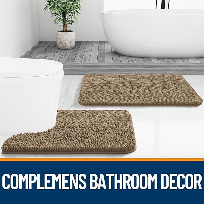 OLANLY Small Bathroom Rugs 24x16, Extra Soft Absorbent Chenille Bath Rugs, Rubber Backing Quick Dry, Machine Washable Bath Mats for Bathroom Floor, Tub and Shower, Home Decor Accessories, Tan