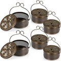 Therwen 6 Pcs Iron Mosquito Coil Holder with Handle Retro Portable Coil Holder Round Fireproof Incense Holder Hanging Incense Burner for Indoor Outdoor Home and Camping (Bronze)