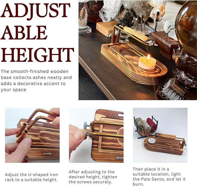 3-in-1 Palo Santo Holder & Burner – Wooden Base Sage Holder with Metal Frame for Palo Santo Sticks, Aromatherapy, Meditation & Smudging Rituals (3 in 1)