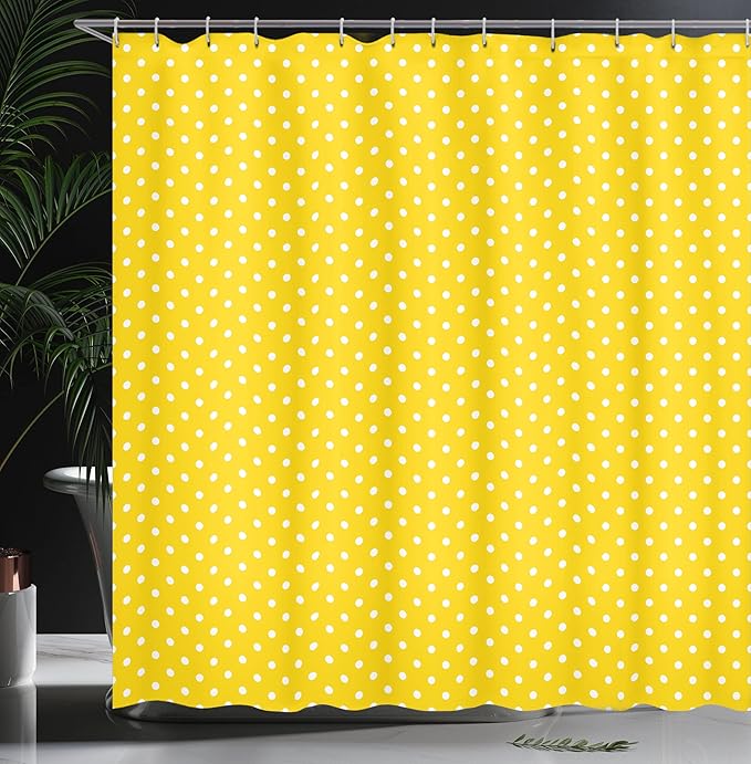 Ambesonne Yellow Shower Curtain, Polka Dots on Plain Background Vibrant Vintage Fashion Texture for Home Contemporary, Cloth Fabric Bathroom Decor Set with Hooks, 69" W x 70" L, Yellow