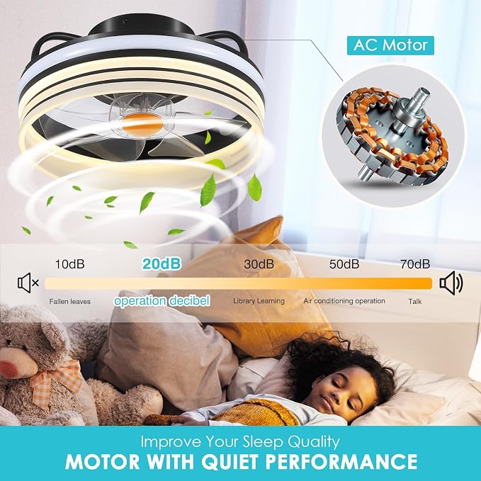 Mpayel RGB Ceiling Fans with Lights and Remote, 13" Low Profile Ceiling Fan | RGB, 6 Speeds, Dimmable, Reversible DC Motor, Modern Enclosed Flush Mount Ceiling Fan for Bedroom Kids Room