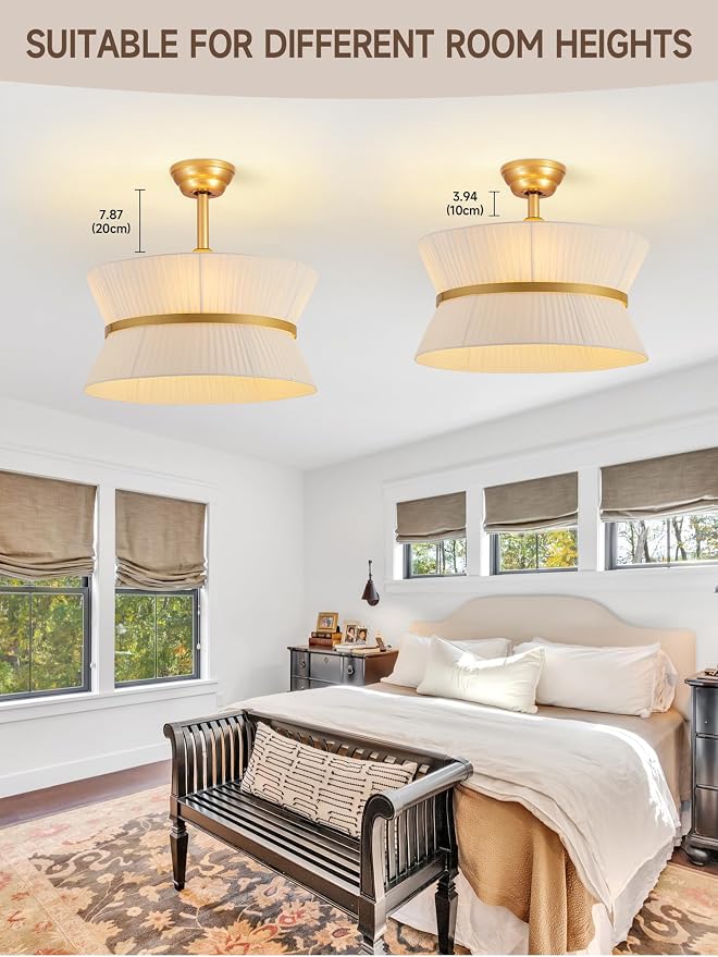 Boho Fandelier Ceiling Fan with Light and Remote Rattan Chandelier Fan Fabric Chandelier Fan Gold Caged Ceiling Fan with Light for Bedroom, Living Room Nursery Foyer Kitchen（ Timing Adjustable Height）
