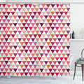 Ambesonne Pink Shower Curtain, Geometric Triangle Patterns with Polka Dots Lines Zig Zag Prints Abstract Image Print, Cloth Fabric Bathroom Decor Set with Hooks, 69" W x 70" L, Multicolor Ivory