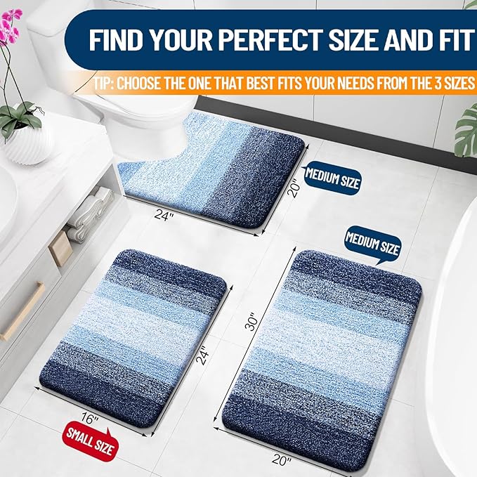 OLANLY Large Bathroom Rugs Mat 40x24, Extra Soft Absorbent Microfiber Bath Rugs, Rubber Backing, Quick Dry, Machine Washable Bath Mats for Bathroom Floor, Tub and Shower, Home Decor Accessories, Navy