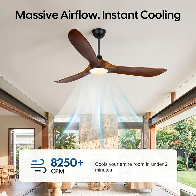Farmhouse Ceiling Fans with Lights, 60 inch Outdoor Ceiling Fan for Patios with Light, 3 Blades Wood Ceiling Fan Damp Rated Large Airflow Commercial Ceiling Fans for Exterior House Porch Gazebo