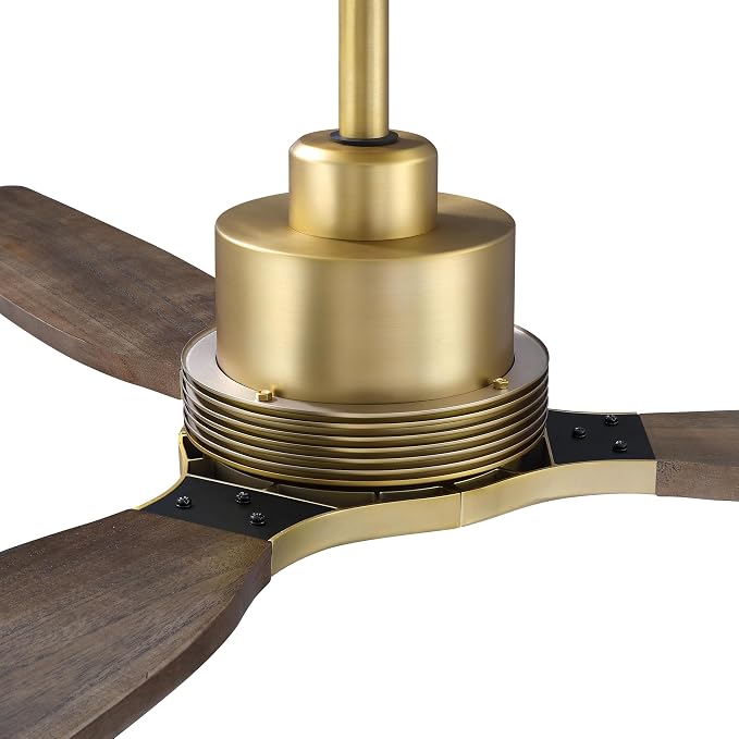 56 Inch Solid Wood Ceiling Fans with Lights and Remote, Modern Sleek Luxury Gold Ceiling Fan, 3CCT, 6-Speeds DC Motor for Indoor Living Room/Bedroom/Farmhouse/Gazebo Spaces, Wutong Wood