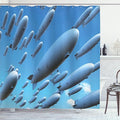 Ambesonne Zeppelin Shower Curtain, Many Fleet Airships Flying in The Sky Aviation Flight Invasion Air Picture Print, Cloth Fabric Bathroom Decor Set with Hooks, 69" W x 70" L, Soft Blue