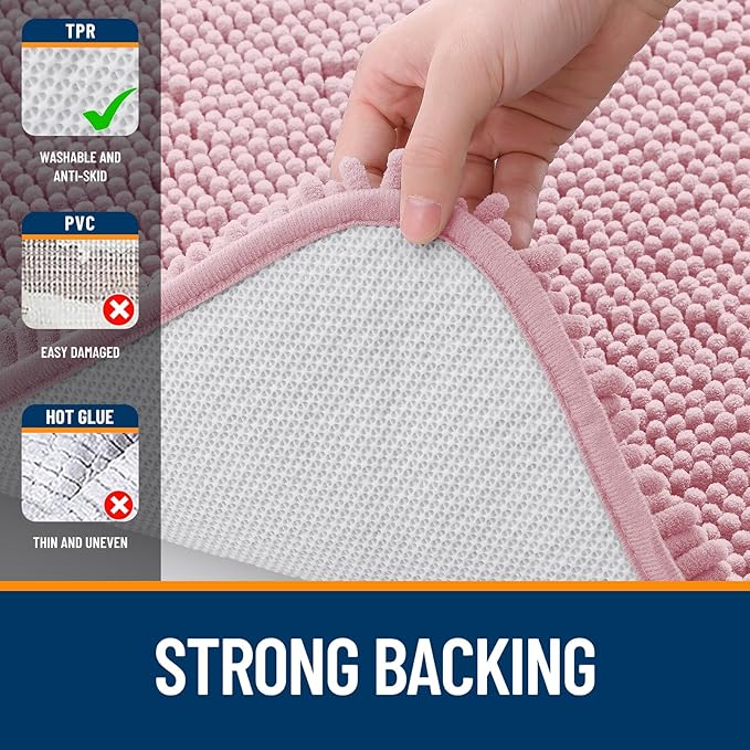 OLANLY Large Bathroom Rugs 40x32, Extra Soft Absorbent Chenille Bath Rugs, Rubber Backing Quick Dry, Machine Washable Bath Mats for Bathroom Floor, Tub and Shower, Home Decor Accessories, Dusty Rose