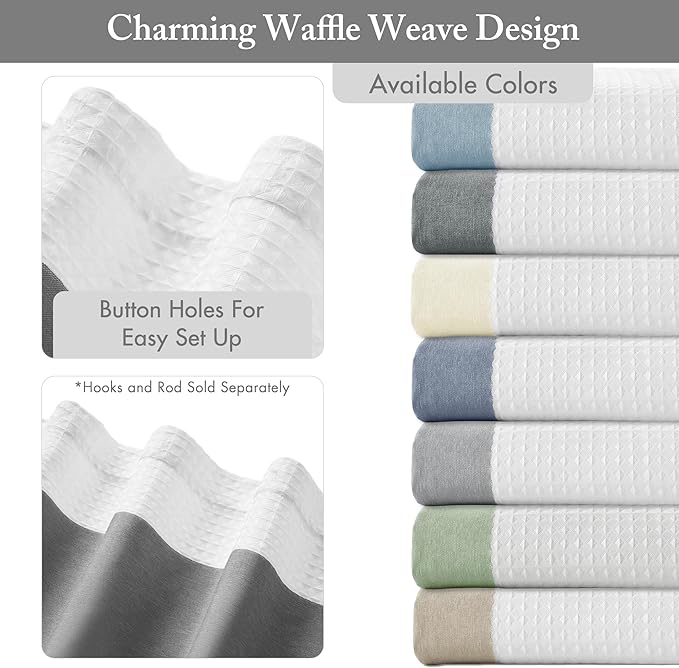 Madison Park Spa Waffle Shower Curtain Pieced Fabric Extra Long Premium Spa Quality Modern Shower Curtains for Bathroom, Tall 72x84, Charcoal