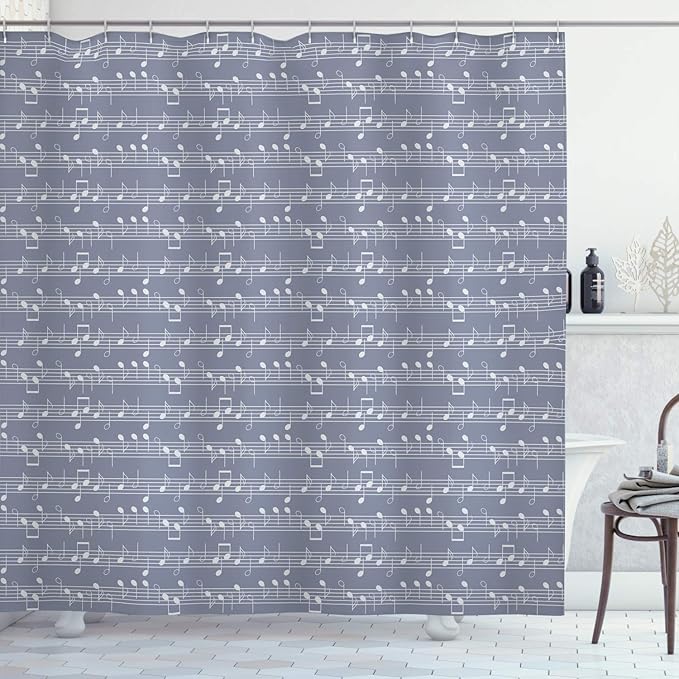 Ambesonne Grey Shower Curtain, Piano Music Clay Motif Various Notes Beats Melody Rhythm Harmony Jazz, Cloth Fabric Bathroom Decor Set with Hooks, 69" W x 70" L, Pale Lavender