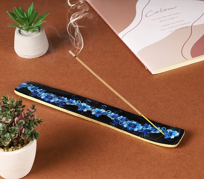Bless-International Traditional-Handmade-Burner Wooden-Incense-Stick-Holder Ash-Catcher-Stand for-Aromatherapy-Meditation-Yoga (Meditation Time) 10 Inches, Pack of 1