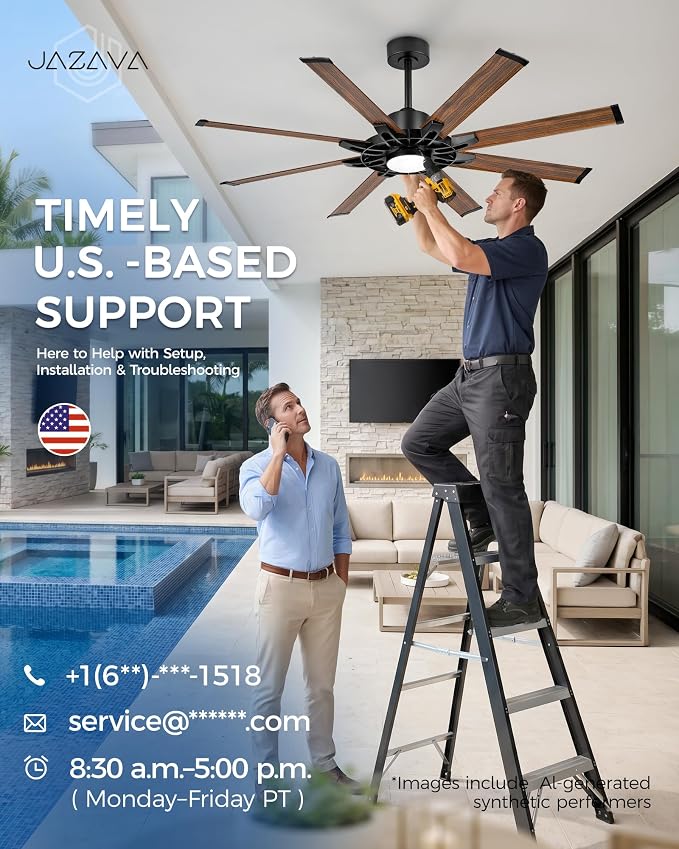 60 Inch Ceiling Fan with Light, Indoor Outdoor Ceiling Fan with 8 Aluminium Wood Grain Metal Blades, Smart Fan with Alexa, Modern Quiet Fan for Patio, Garage, Living Room, ZCCF05AWD-60