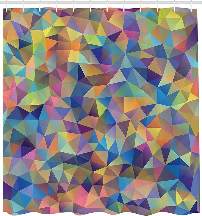Ambesonne Abstract Shower Curtain, Abstract Colorful Triangles Shapes Ornate Fractal Mosaic Formation Illustrations, Cloth Fabric Bathroom Decor Set with Hooks, 69" W x 70" L, Yellow