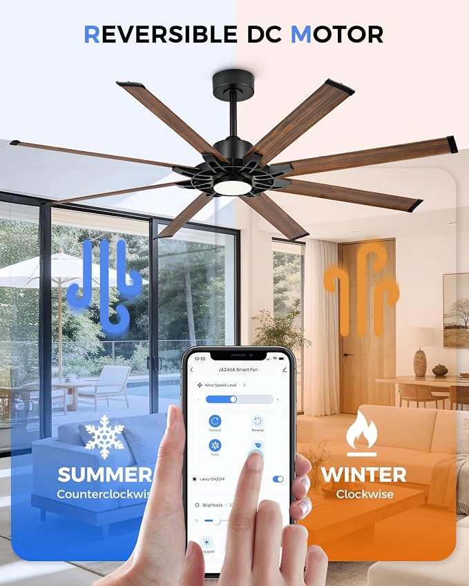 72 Inch Ceiling Fan with Light, Industrial Ceiling Fan with 8 Aluminium Metal Blades, Smart Fan Compatible with Alexa, Garage Indoor Fan For Living Room and Patio, ZCCF05AWD-72