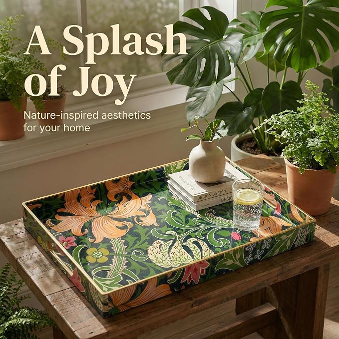 Decorative Tray, Marbling Plastic Tray with Handles, Rectangular Vanity Tray and Serving Tray for Bathroom, Kitchen, Ottoman and Coffee Table, 15.6" x 10.2" (Green Morris, 15.7 x 11.8 Inch)