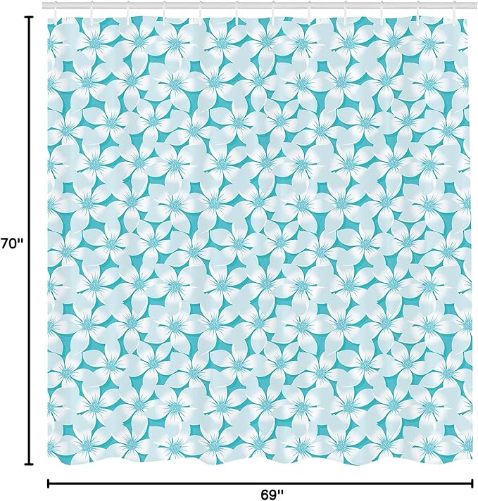 Ambesonne Turquoise Shower Curtain, Macro Tropical Hibiscus Flowers Pattern in Gradient Colors Hawaiian Exotic Print, Cloth Fabric Bathroom Decor Set with Hooks, 69" W x 70" L, Ivory Blue