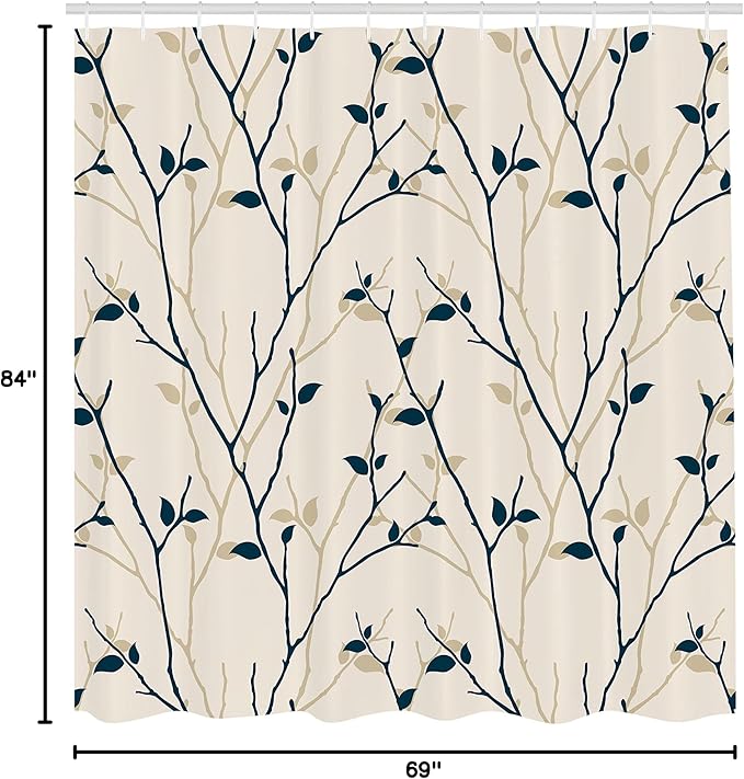 Ambesonne Leaf Shower Curtain, Branches in The Fall Trees Stem Twig Last Few Leafage Minimalistic Design Art, Cloth Fabric Bathroom Decor Set with Hooks, 69" W x 84" L, Beige Dusk