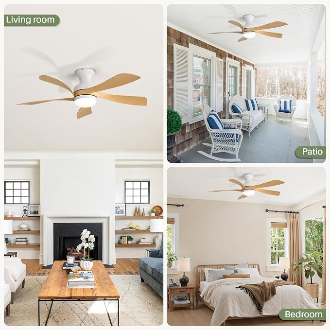 Sofucor 42 Inch Low Profile Ceiling Fan with Light, Modern Flush Mount Outdoor Ceiling Fan with Remote for Bedroom Living Room Patio, Dimmable LED High Airflow Quiet Reversible DC Motor
