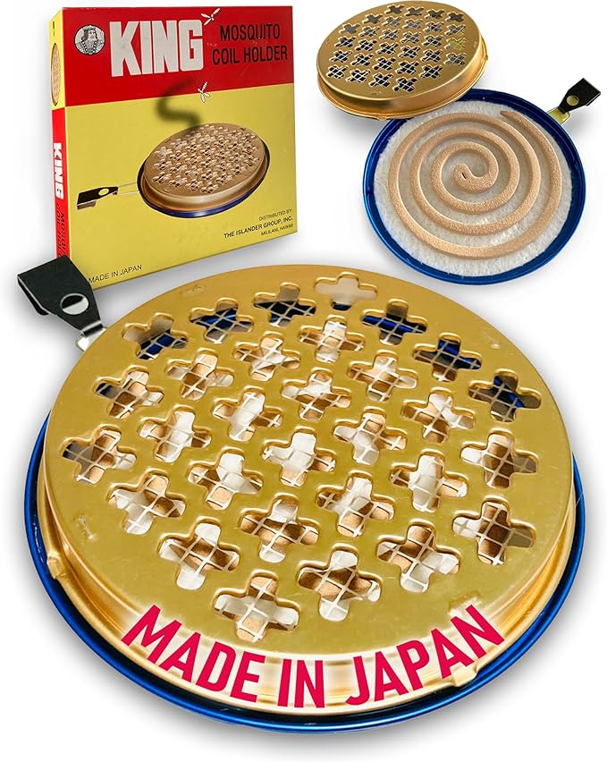 KING Mosquito Coil Holder with Hook - Made in Japan - Citronella Mosquito Coil Burner - Outdoor Incense Burner Holder - Portable, Durable, Diffuse Evenly for Patio & Camping (1 Holder)
